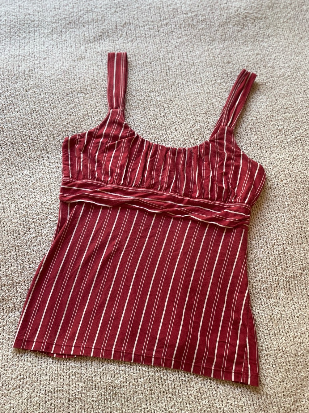 Ann Taylor Red Striped Tank Top with Scoop Neck
